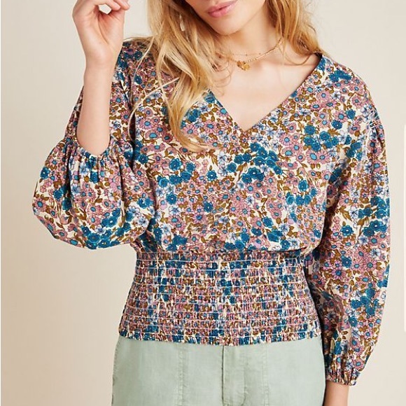 Anthropologie Tops - Anthropologie Maeve Odette Smocked Floral Top Size L